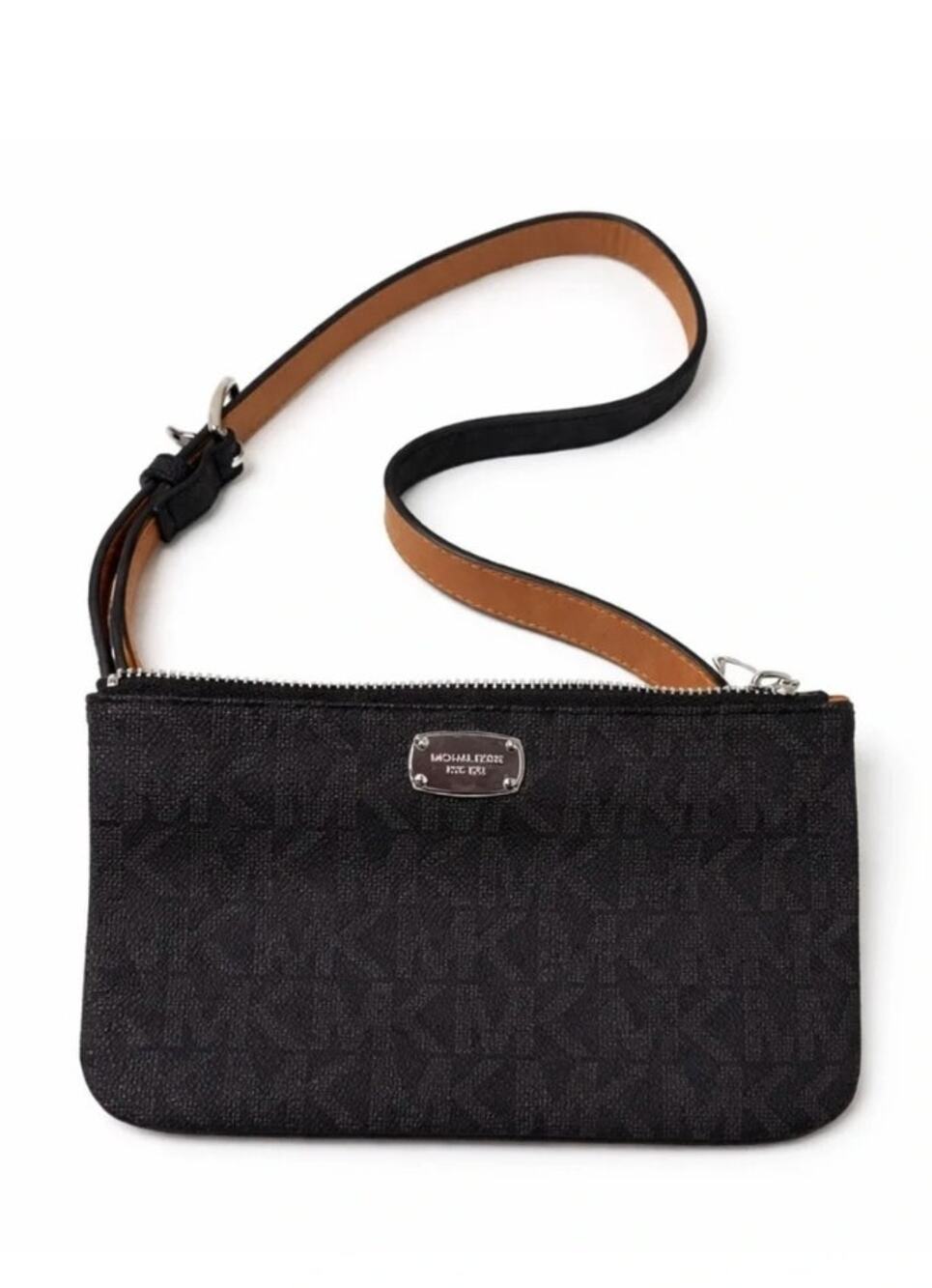 Michael Kors Signature Logo Belt Bag Black Fanny Pack Silver Plate NWOT X$